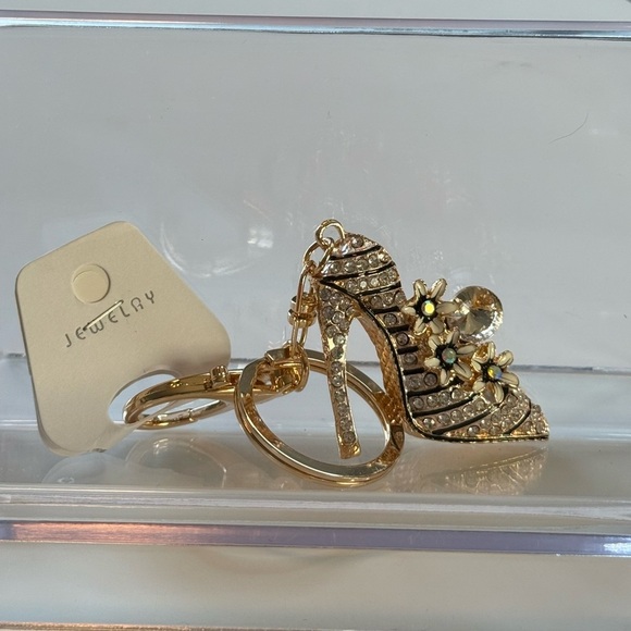 Diamond High Heel Flower Key Ring Rhinestone Crystals Black Fashion Jewelry - Picture 2 of 6